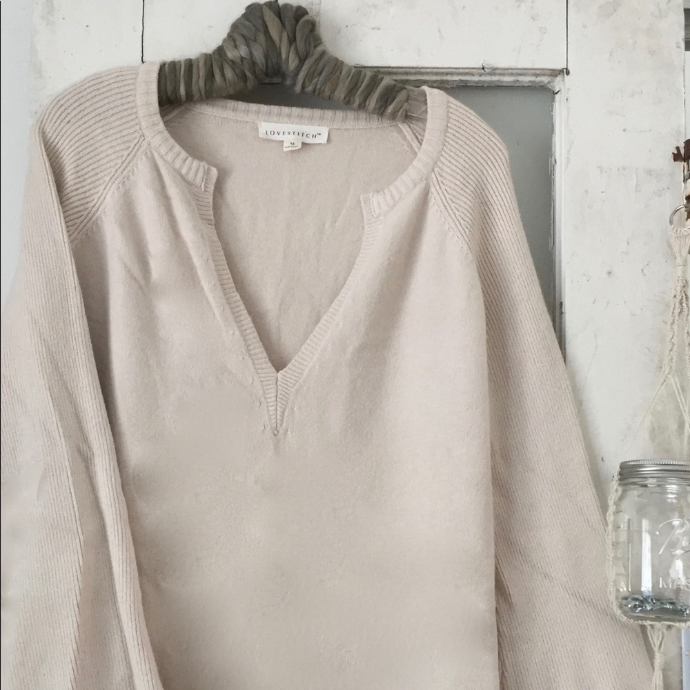 Tan Deep V-Neck Sweater by Lovestitch